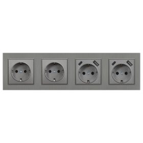   Nova IV kettő dugalj kettő USB csatlakozóval szürke szálcsiszolt kerettel