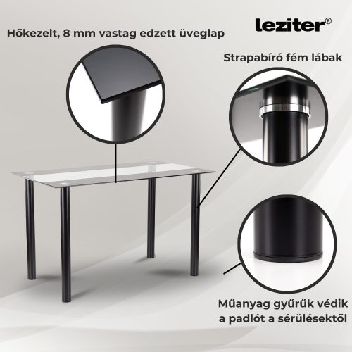 Riona 140 cm szögletes üveg étkezőasztal