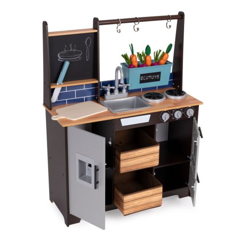 Fából készült konyha gyerekeknek veteményeskerttel és kiegészítőkkel